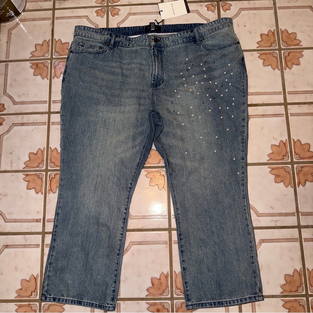 Who‎ What Wear Blue Straight Leg Jeans with Embellishments